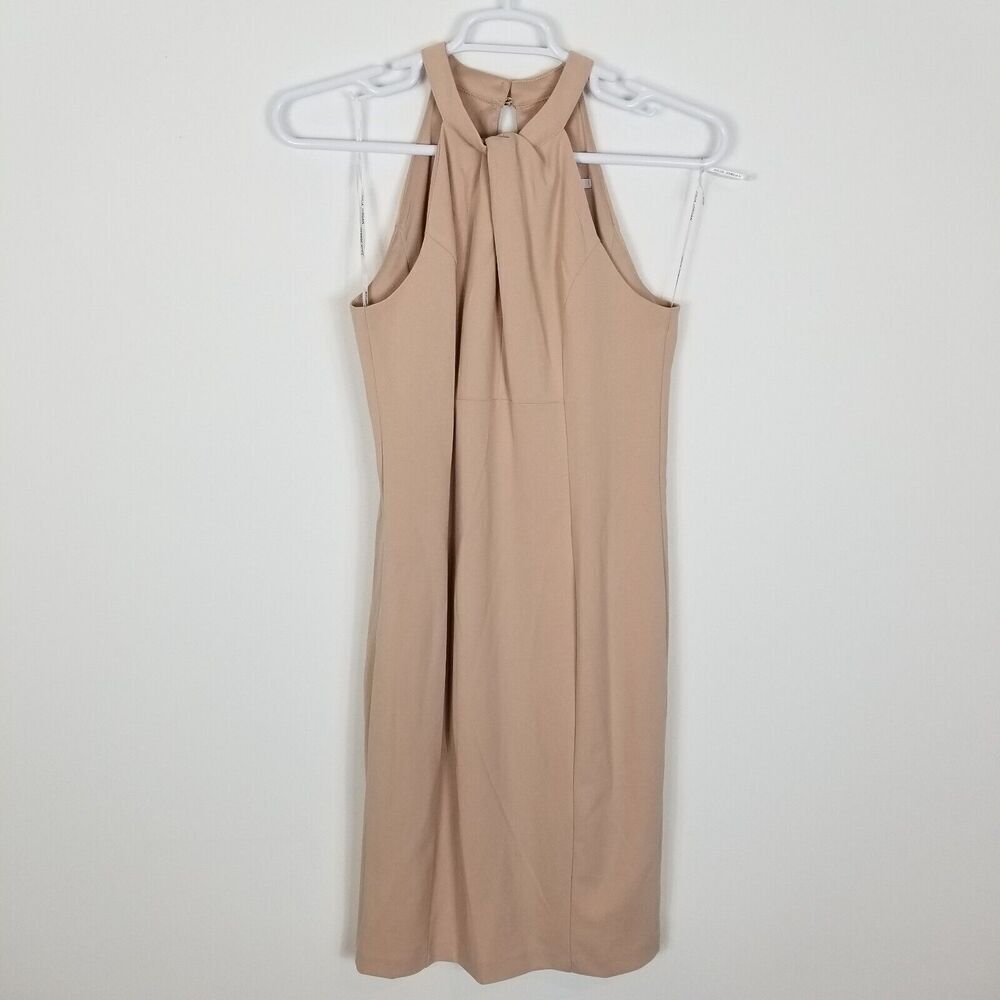 Julia Jordan Women Twist Neck Sheath Dress Size 8 Beige Cocktail Sleeveless‎